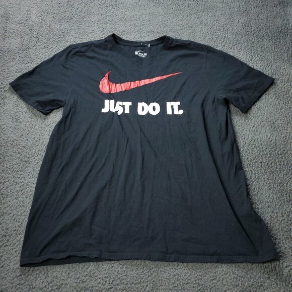 Nike Just Do It T-Shirt  Mens Size XL Black Red Swoosh Short Sleeve - Picture 1 of 10